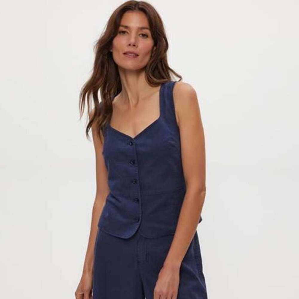 Michael Stars Honey Button-Up Vest Top in Nocturnal Navy Blue XS NWT Minimalist